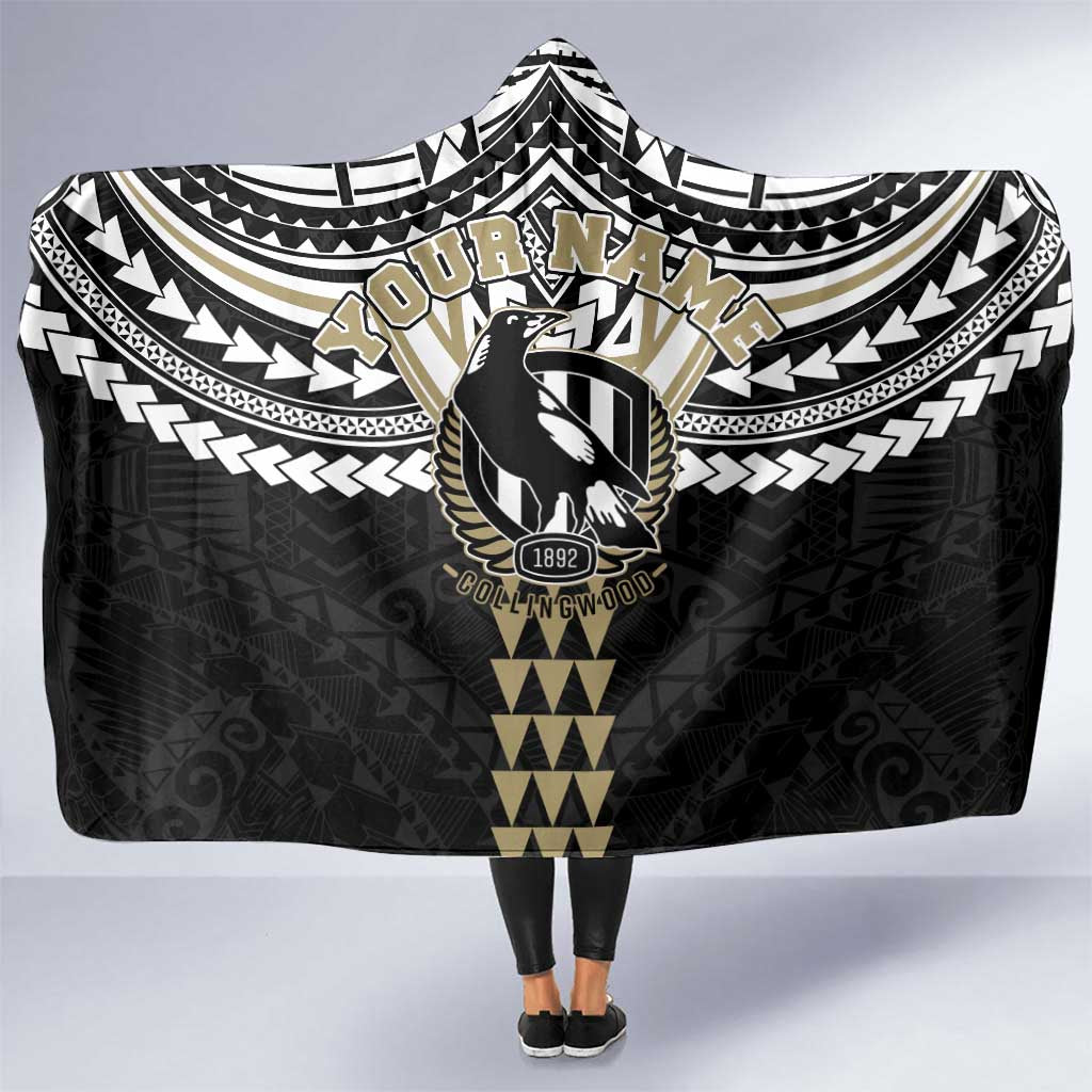 Personalized Collingwood Magpies Hooded Blanket Polynesian Tribal Pattern Heritage Football