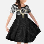 Personalized Collingwood Magpies Kid Short Sleeve Dress Polynesian Tribal Pattern Heritage Football