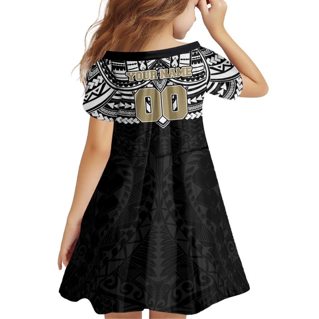 Personalized Collingwood Magpies Kid Short Sleeve Dress Polynesian Tribal Pattern Heritage Football