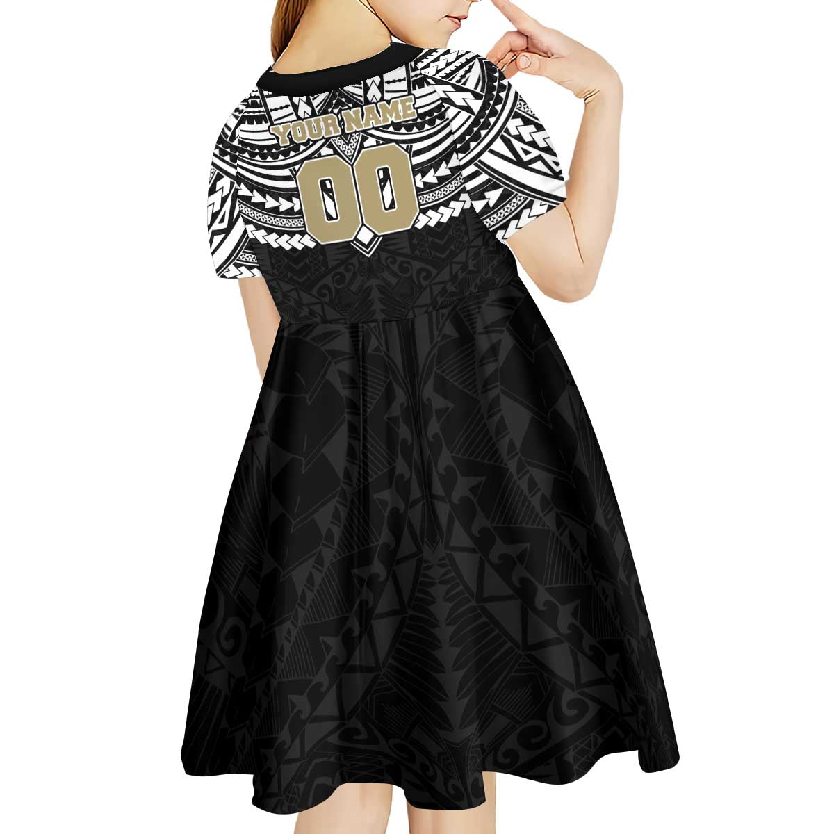 Personalized Collingwood Magpies Kid Short Sleeve Dress Polynesian Tribal Pattern Heritage Football