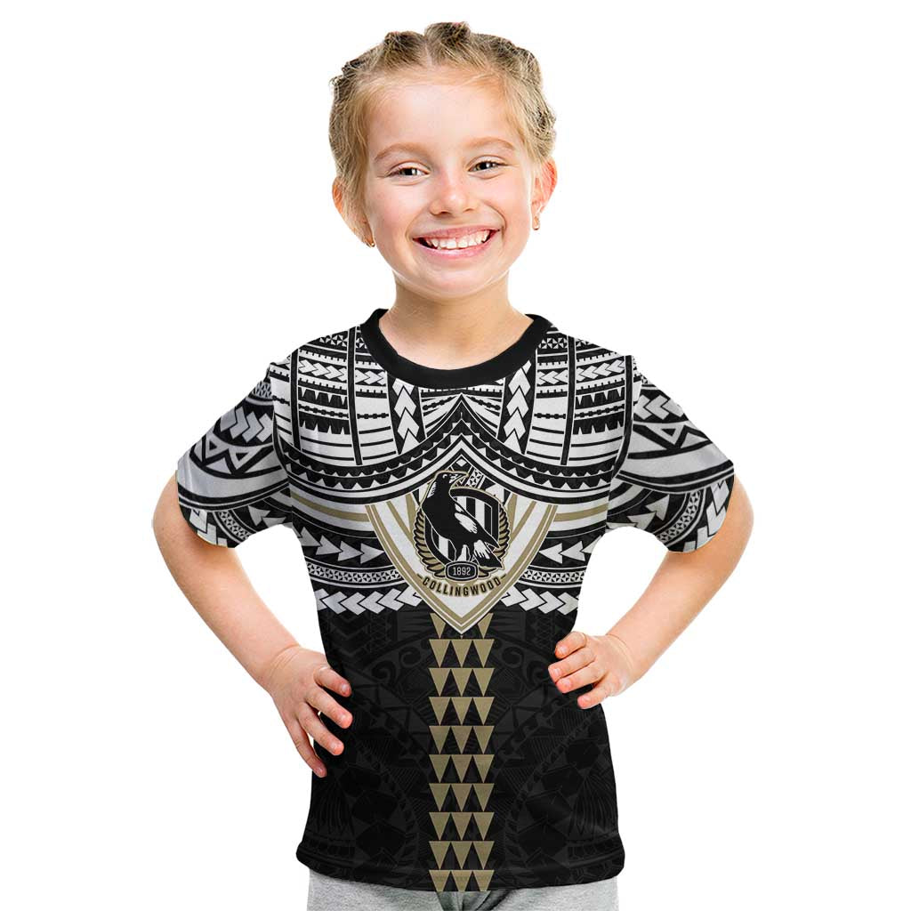 Personalized Collingwood Magpies Kid T Shirt Polynesian Tribal Pattern Heritage Football