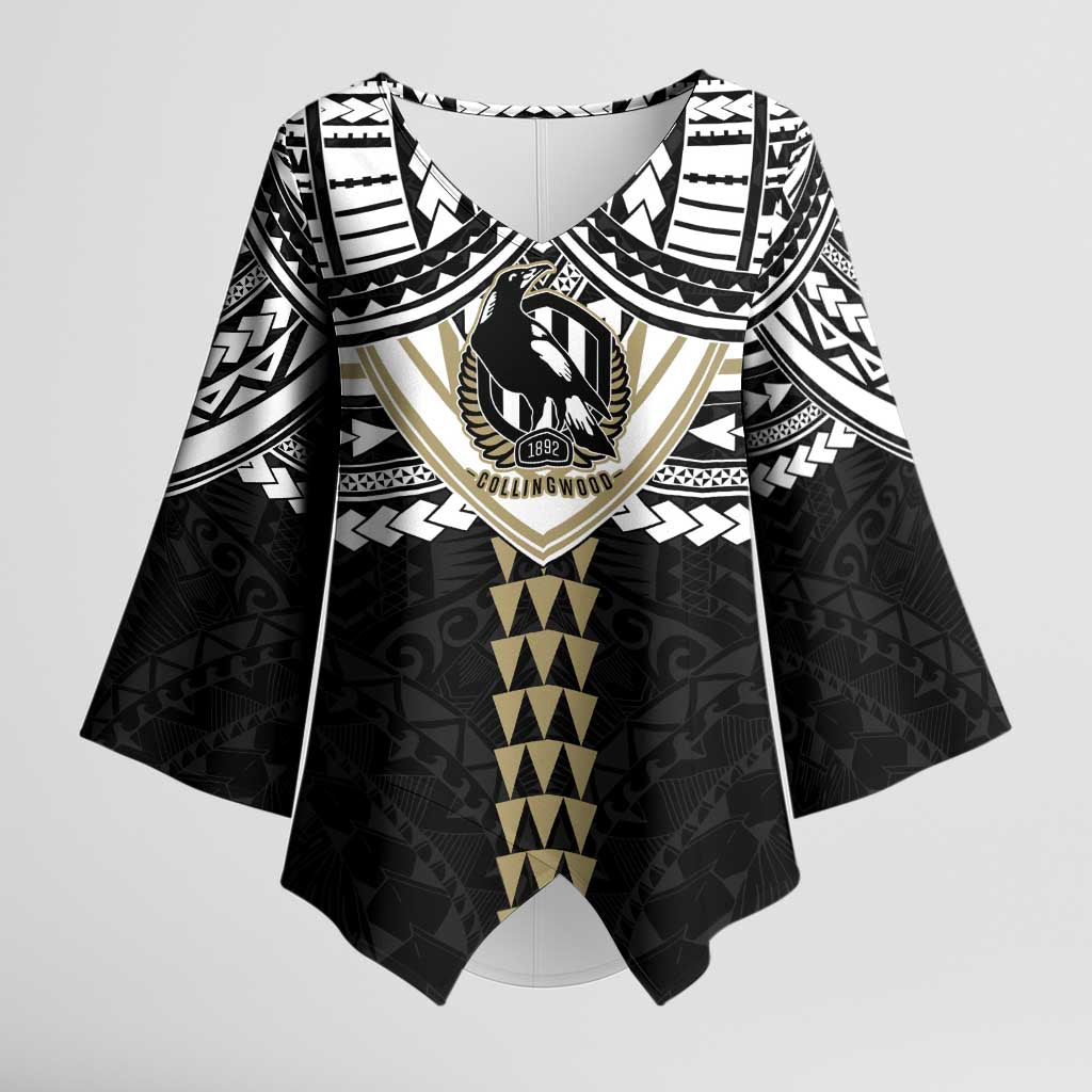 Personalized Collingwood Magpies Kimono Sleeve Blouse Polynesian Tribal Pattern Heritage Football