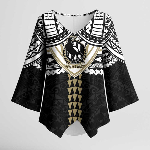 Personalized Collingwood Magpies Kimono Sleeve Blouse Polynesian Tribal Pattern Heritage Football