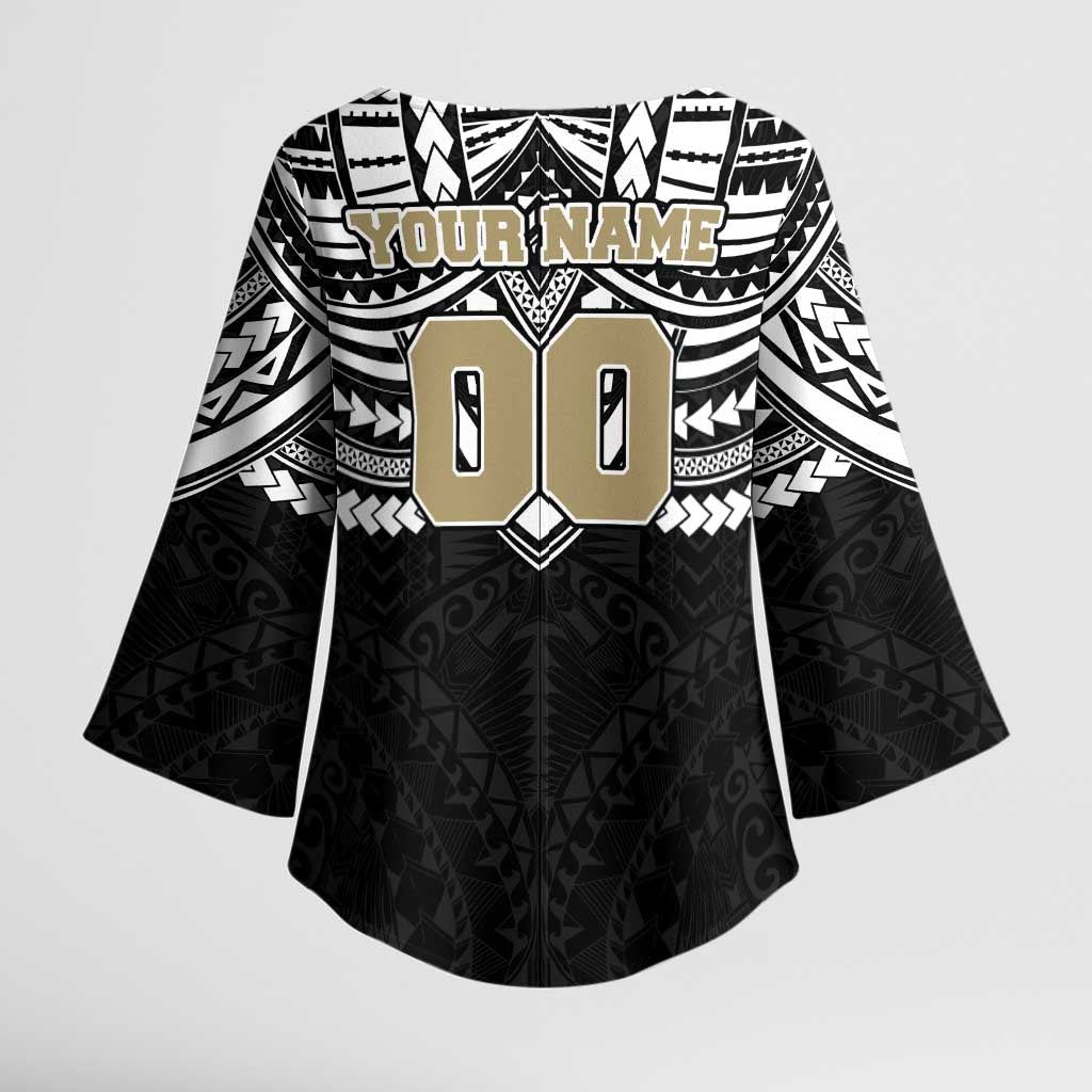 Personalized Collingwood Magpies Kimono Sleeve Blouse Polynesian Tribal Pattern Heritage Football