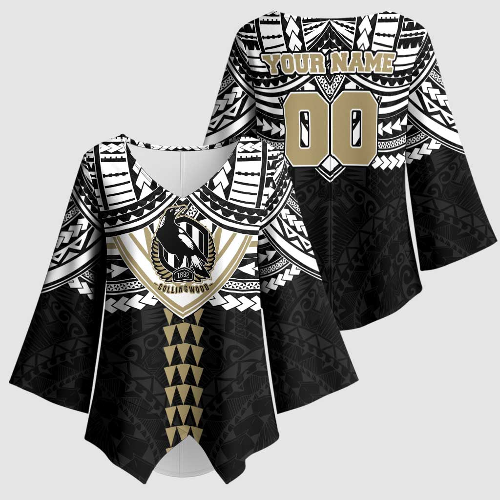 Personalized Collingwood Magpies Kimono Sleeve Blouse Polynesian Tribal Pattern Heritage Football