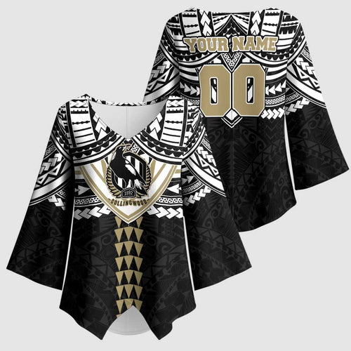 Personalized Collingwood Magpies Kimono Sleeve Blouse Polynesian Tribal Pattern Heritage Football