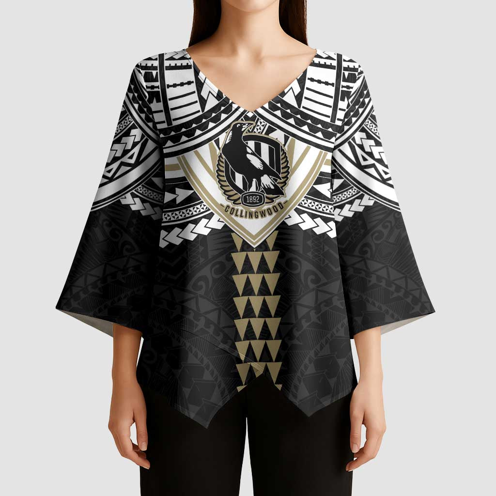 Personalized Collingwood Magpies Kimono Sleeve Blouse Polynesian Tribal Pattern Heritage Football