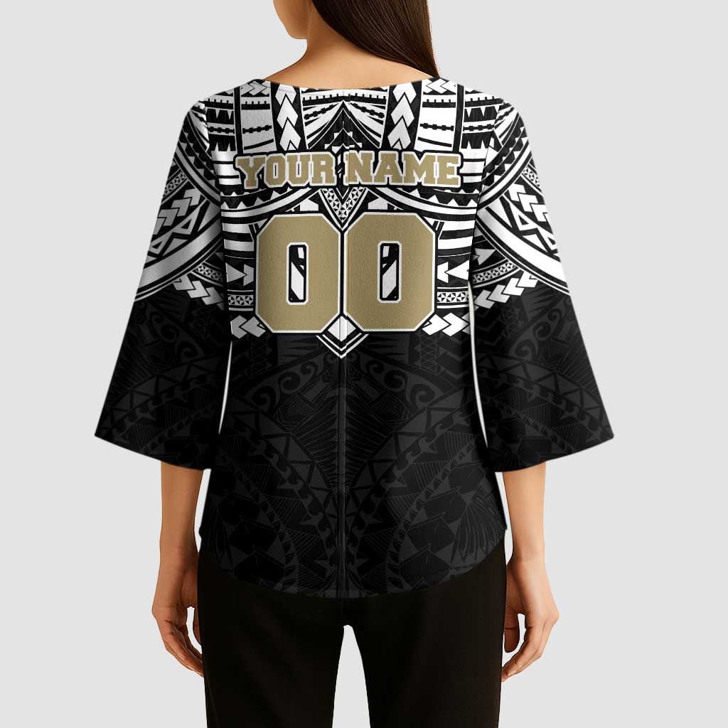 Personalized Collingwood Magpies Kimono Sleeve Blouse Polynesian Tribal Pattern Heritage Football