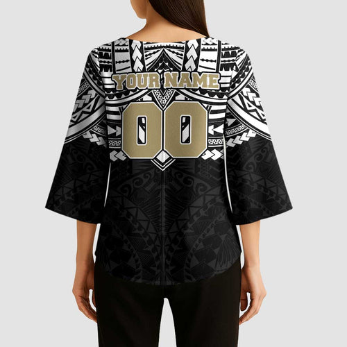 Personalized Collingwood Magpies Kimono Sleeve Blouse Polynesian Tribal Pattern Heritage Football