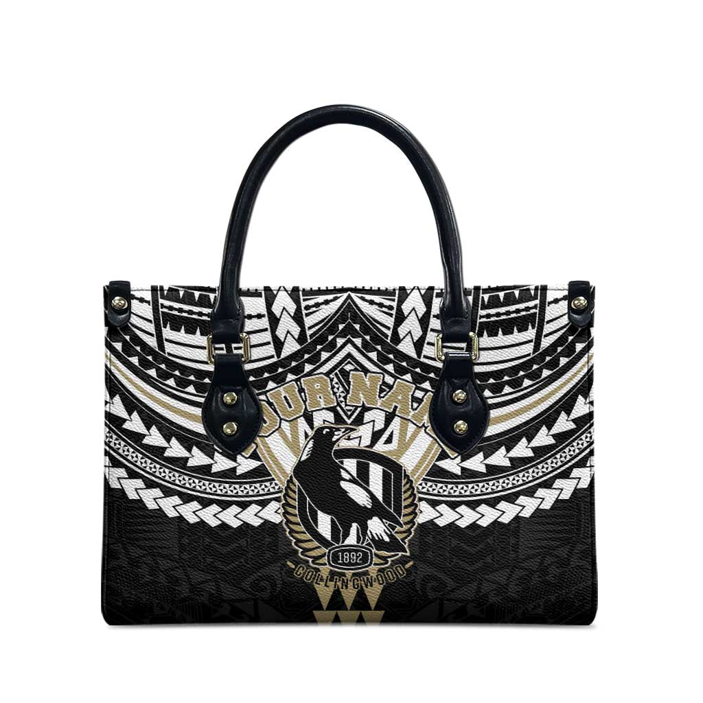 Personalized Collingwood Magpies Leather Bag Polynesian Tribal Pattern Heritage Football