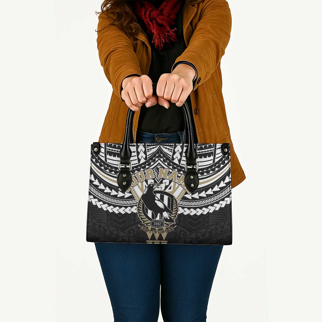 Personalized Collingwood Magpies Leather Bag Polynesian Tribal Pattern Heritage Football