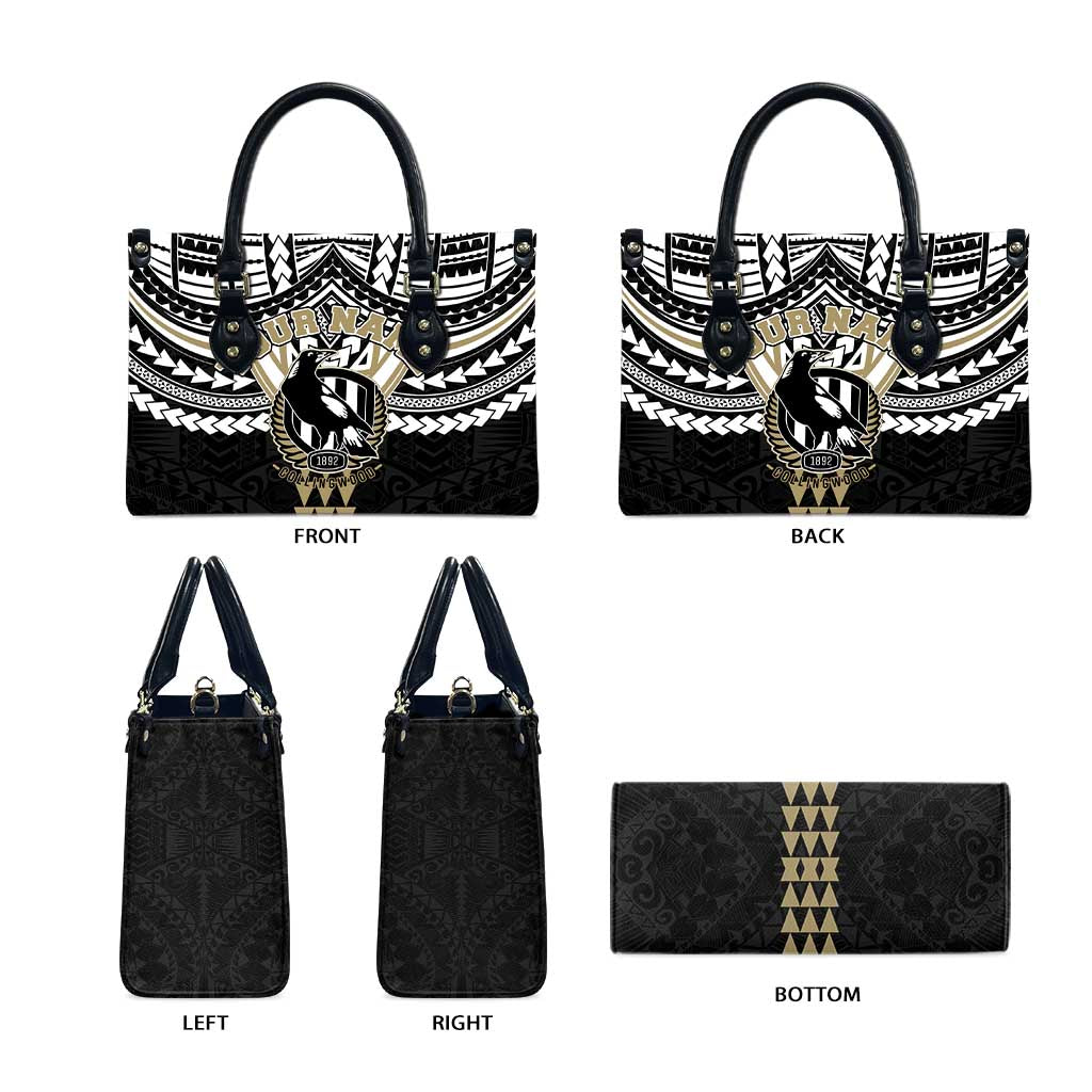 Personalized Collingwood Magpies Leather Bag Polynesian Tribal Pattern Heritage Football