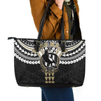 Personalized Collingwood Magpies Leather Tote Bag Polynesian Tribal Pattern Heritage Football