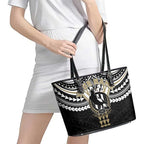 Personalized Collingwood Magpies Leather Tote Bag Polynesian Tribal Pattern Heritage Football