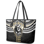 Personalized Collingwood Magpies Leather Tote Bag Polynesian Tribal Pattern Heritage Football