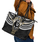 Personalized Collingwood Magpies Leather Tote Bag Polynesian Tribal Pattern Heritage Football