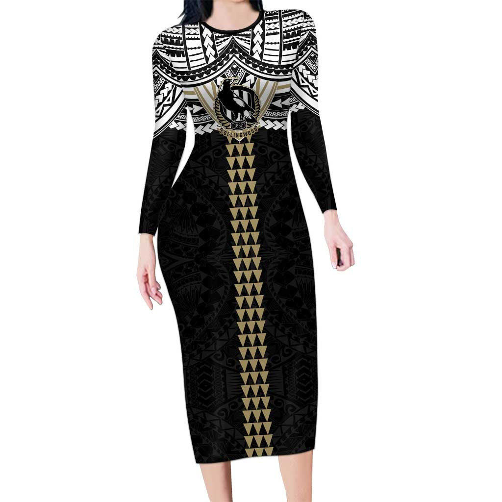 Personalized Collingwood Magpies Long Sleeve Bodycon Dress Polynesian Tribal Pattern Heritage Football