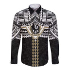 Personalized Collingwood Magpies Long Sleeve Button Shirt Polynesian Tribal Pattern Heritage Football