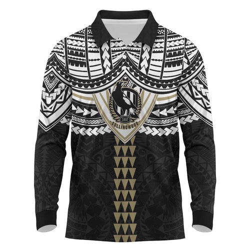 Personalized Collingwood Magpies Long Sleeve Polo Shirt Polynesian Tribal Pattern Heritage Football