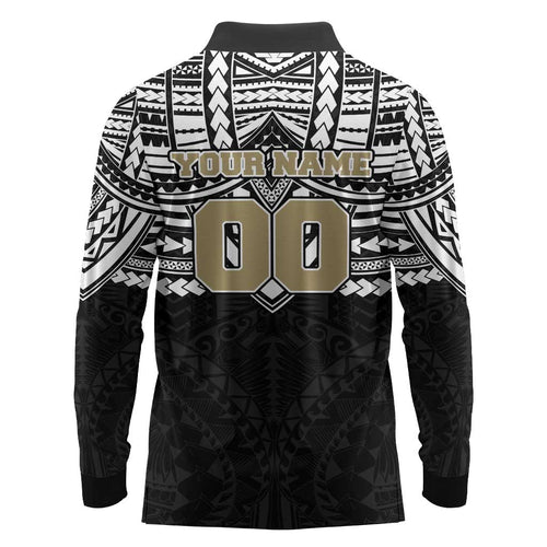 Personalized Collingwood Magpies Long Sleeve Polo Shirt Polynesian Tribal Pattern Heritage Football