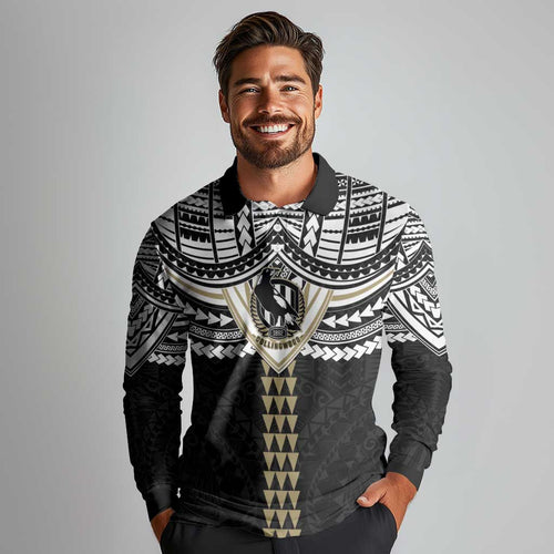 Personalized Collingwood Magpies Long Sleeve Polo Shirt Polynesian Tribal Pattern Heritage Football