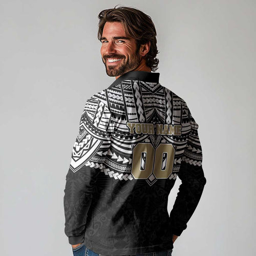 Personalized Collingwood Magpies Long Sleeve Polo Shirt Polynesian Tribal Pattern Heritage Football
