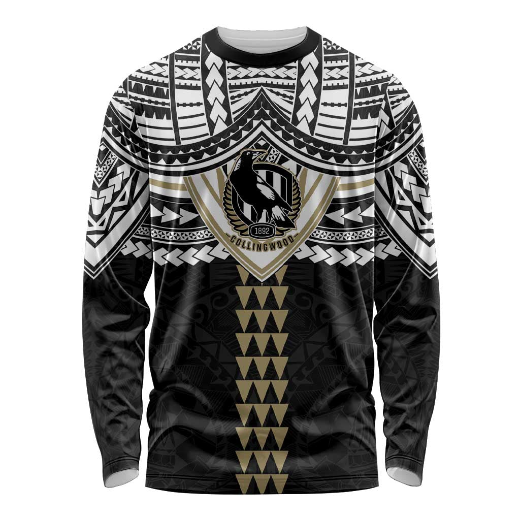 Personalized Collingwood Magpies Long Sleeve Shirt Polynesian Tribal Pattern Heritage Football