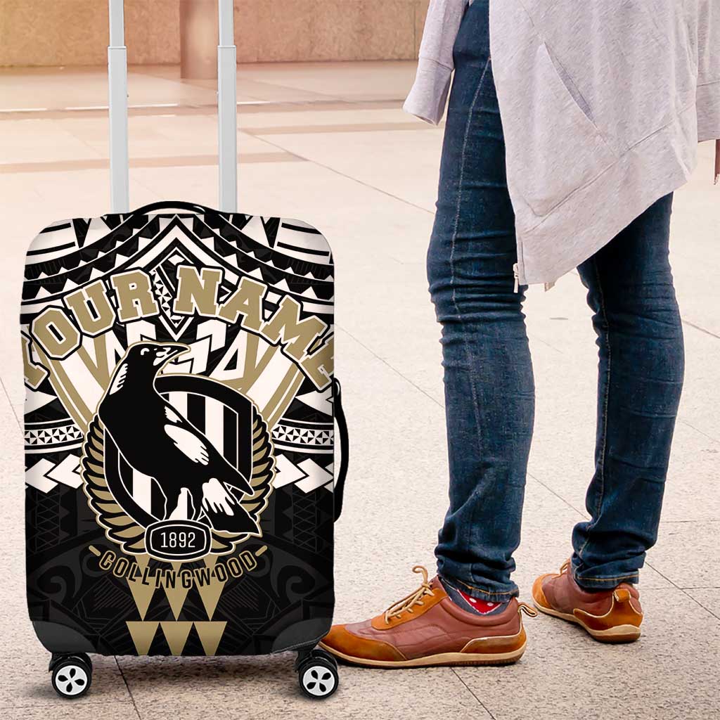 Personalized Collingwood Magpies Luggage Cover Polynesian Tribal Pattern Heritage Football