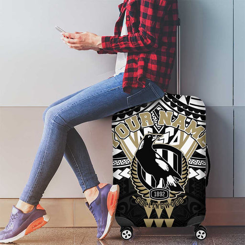Personalized Collingwood Magpies Luggage Cover Polynesian Tribal Pattern Heritage Football