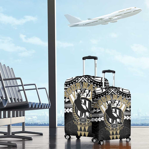 Personalized Collingwood Magpies Luggage Cover Polynesian Tribal Pattern Heritage Football