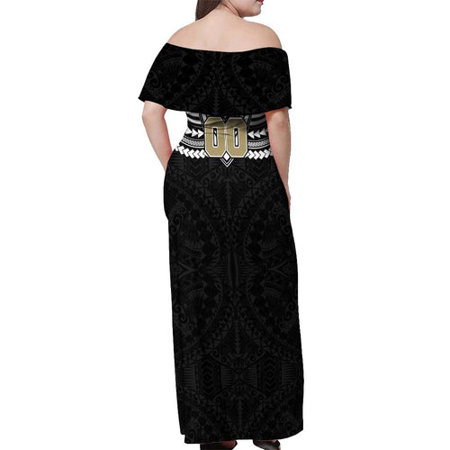Personalized Collingwood Magpies Off Shoulder Maxi Dress Polynesian Tribal Pattern Heritage Football