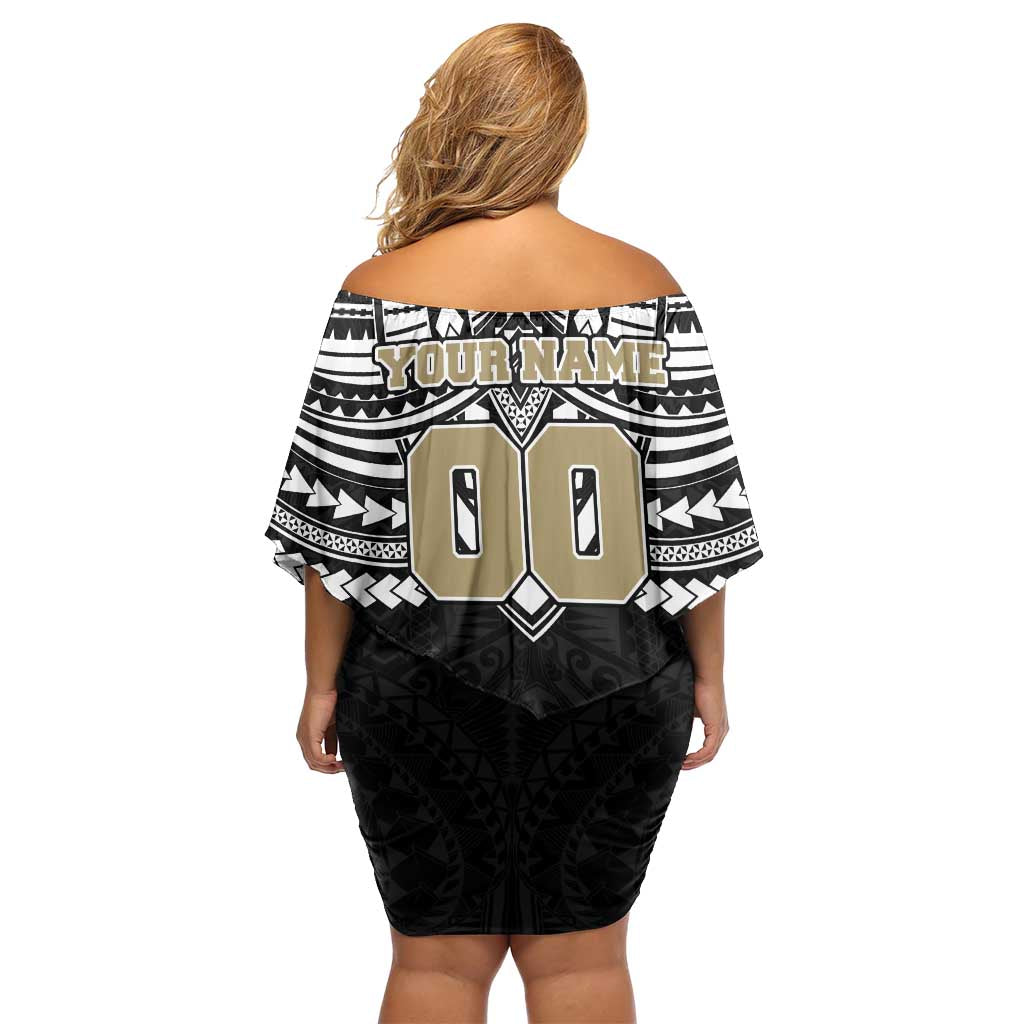 Personalized Collingwood Magpies Off Shoulder Short Dress Polynesian Tribal Pattern Heritage Football
