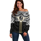 Personalized Collingwood Magpies Off Shoulder Sweater Polynesian Tribal Pattern Heritage Football
