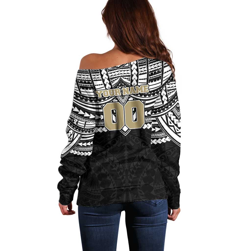 Personalized Collingwood Magpies Off Shoulder Sweater Polynesian Tribal Pattern Heritage Football