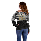 Personalized Collingwood Magpies Off Shoulder Sweater Polynesian Tribal Pattern Heritage Football
