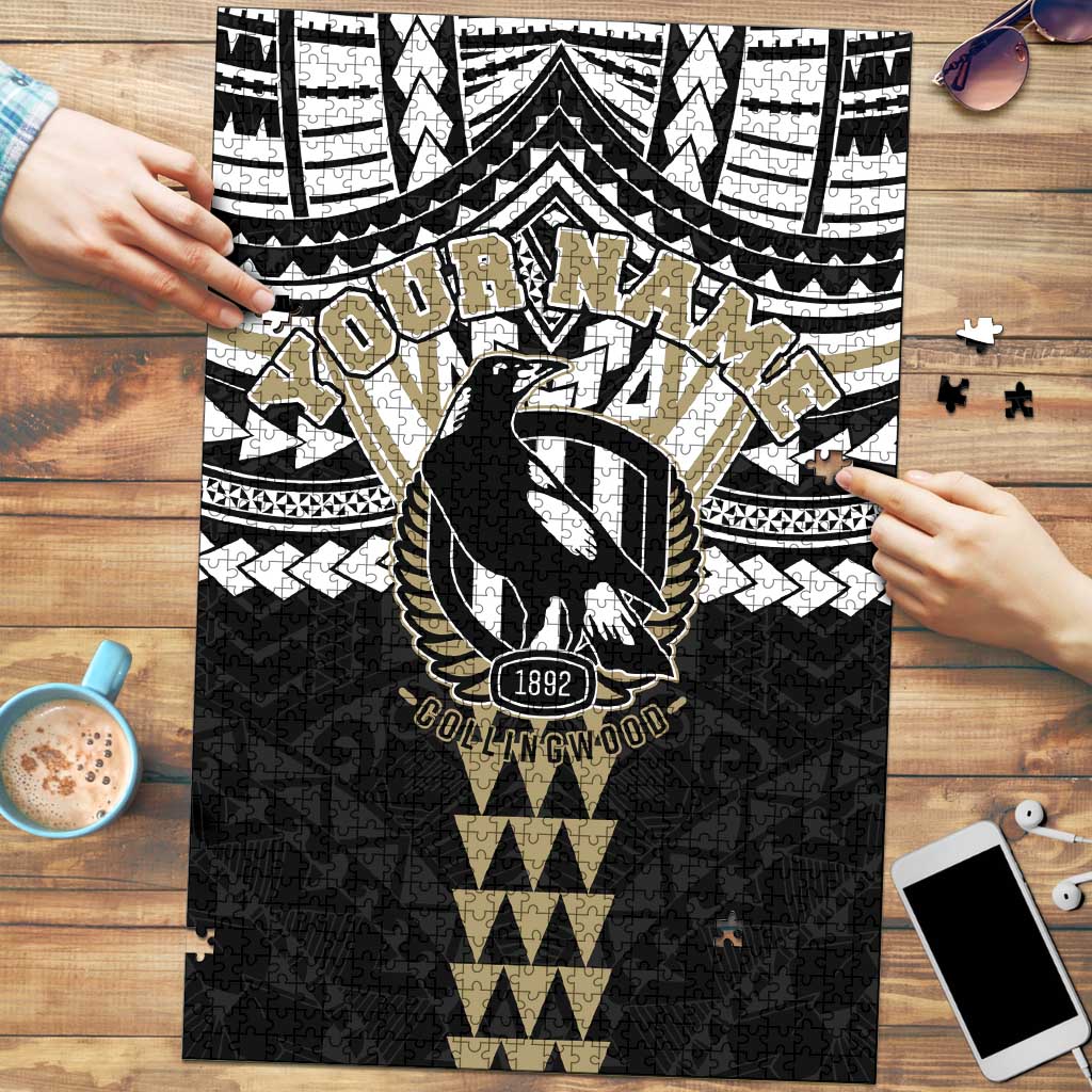 Personalized Collingwood Magpies Puzzle Polynesian Tribal Pattern Heritage Football
