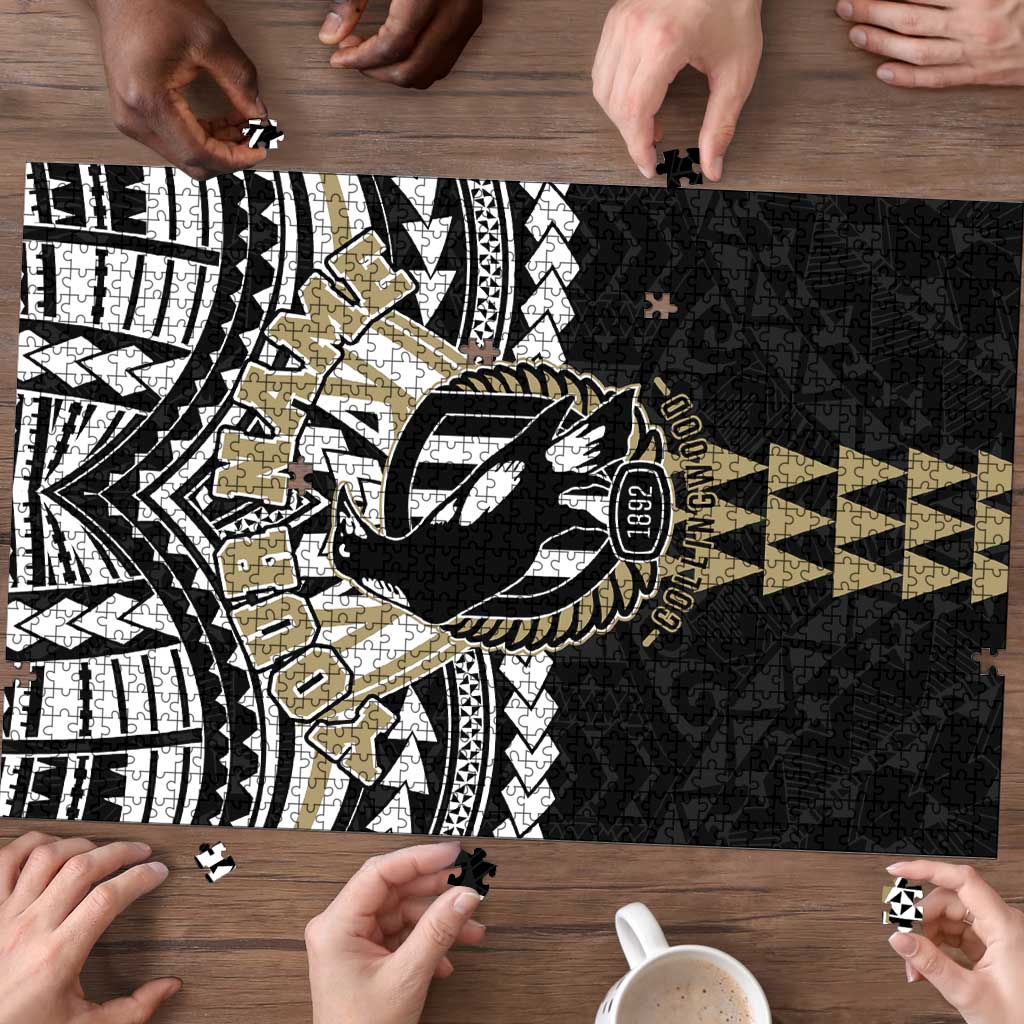 Personalized Collingwood Magpies Puzzle Polynesian Tribal Pattern Heritage Football