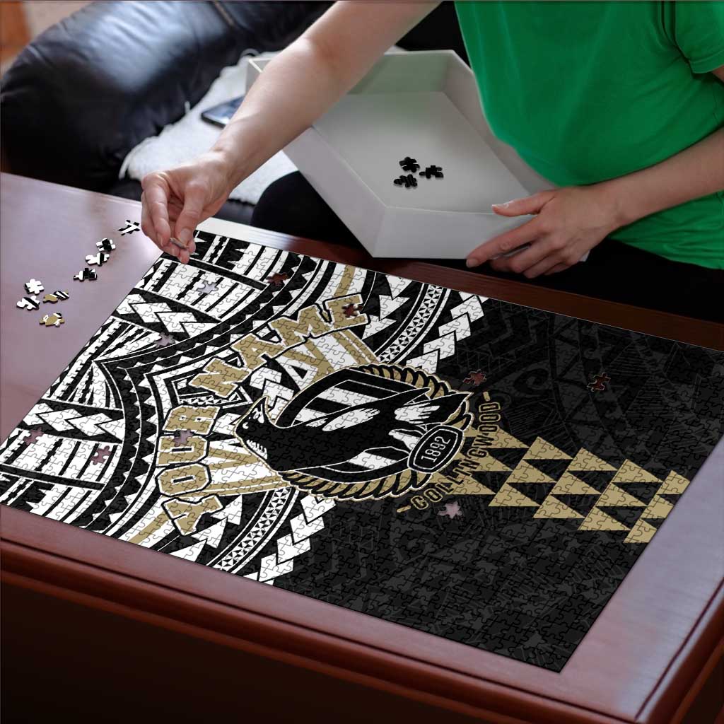 Personalized Collingwood Magpies Puzzle Polynesian Tribal Pattern Heritage Football