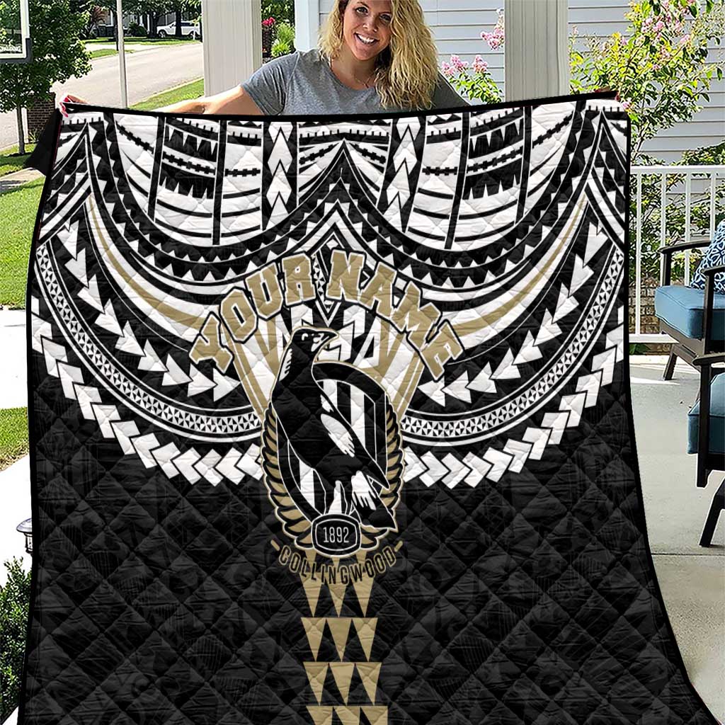Personalized Collingwood Magpies Quilt Polynesian Tribal Pattern Heritage Football