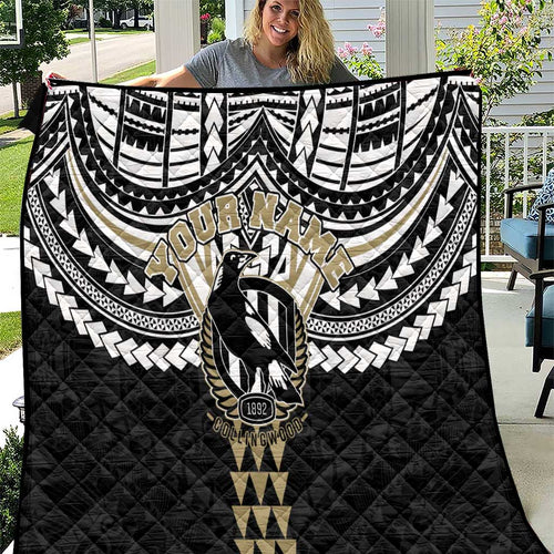 Personalized Collingwood Magpies Quilt Polynesian Tribal Pattern Heritage Football
