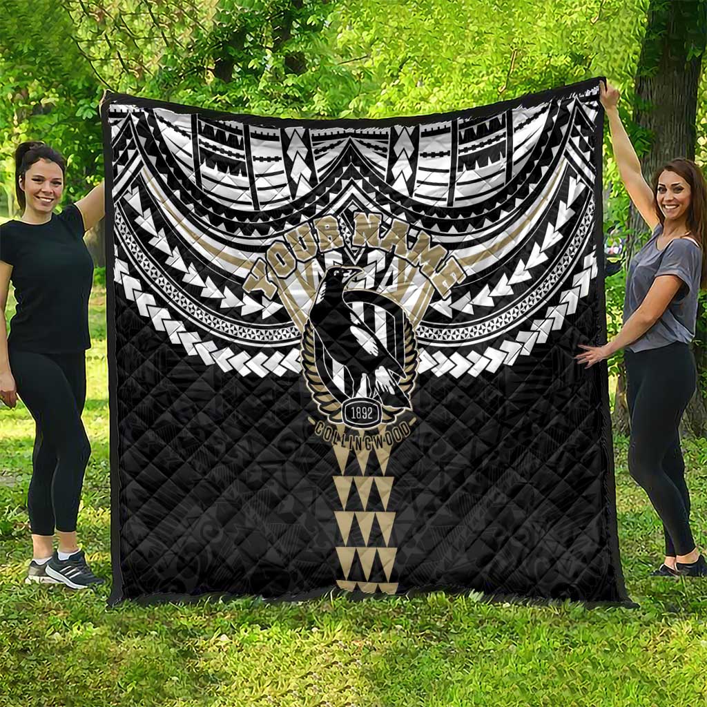Personalized Collingwood Magpies Quilt Polynesian Tribal Pattern Heritage Football