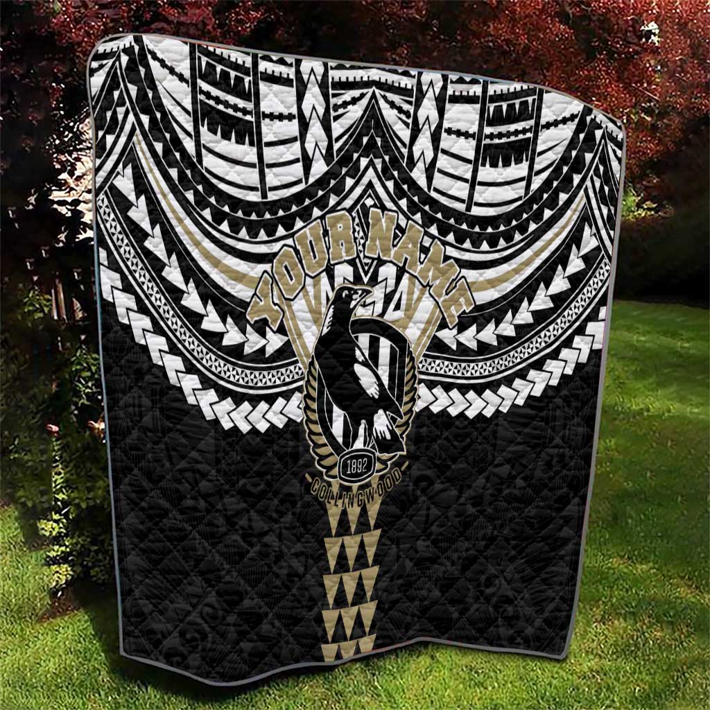 Personalized Collingwood Magpies Quilt Polynesian Tribal Pattern Heritage Football