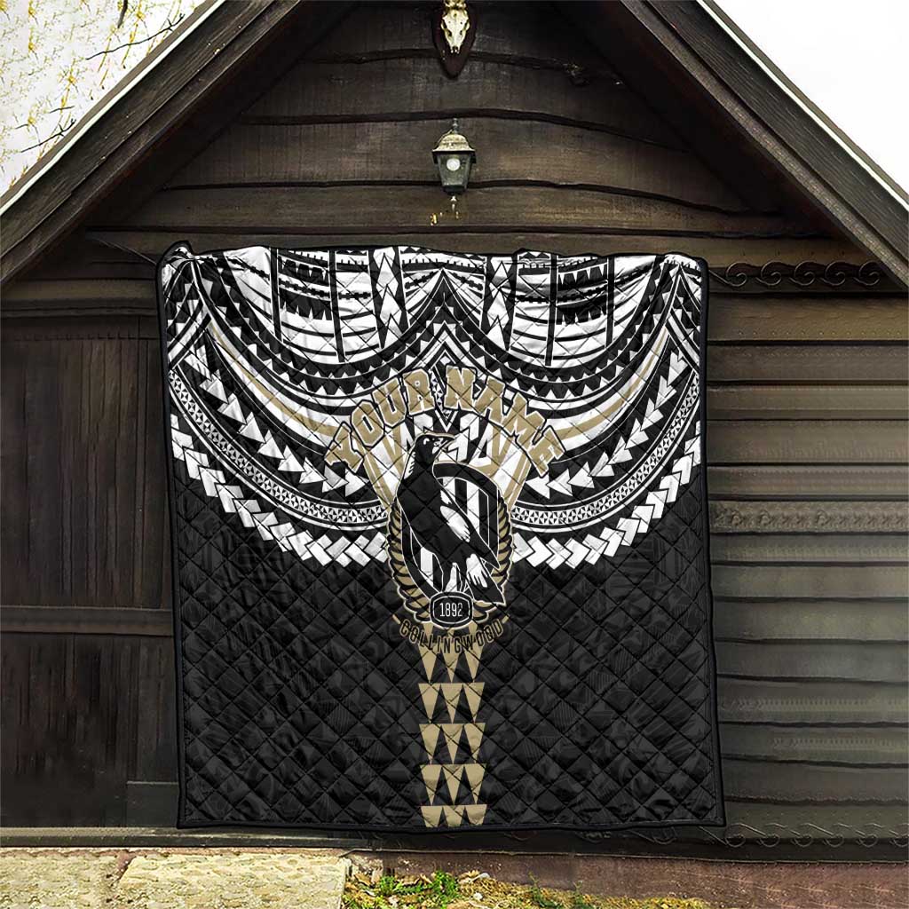 Personalized Collingwood Magpies Quilt Polynesian Tribal Pattern Heritage Football