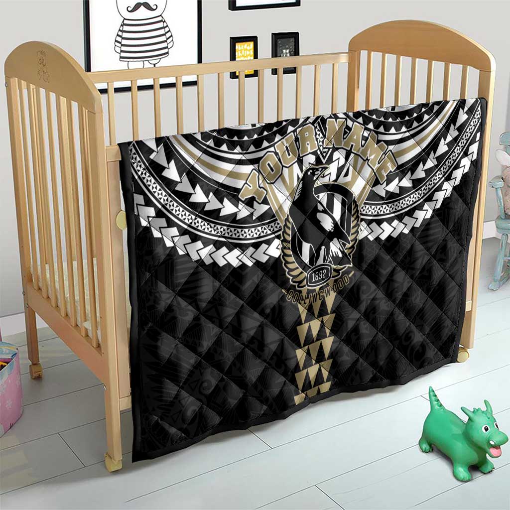 Personalized Collingwood Magpies Quilt Polynesian Tribal Pattern Heritage Football