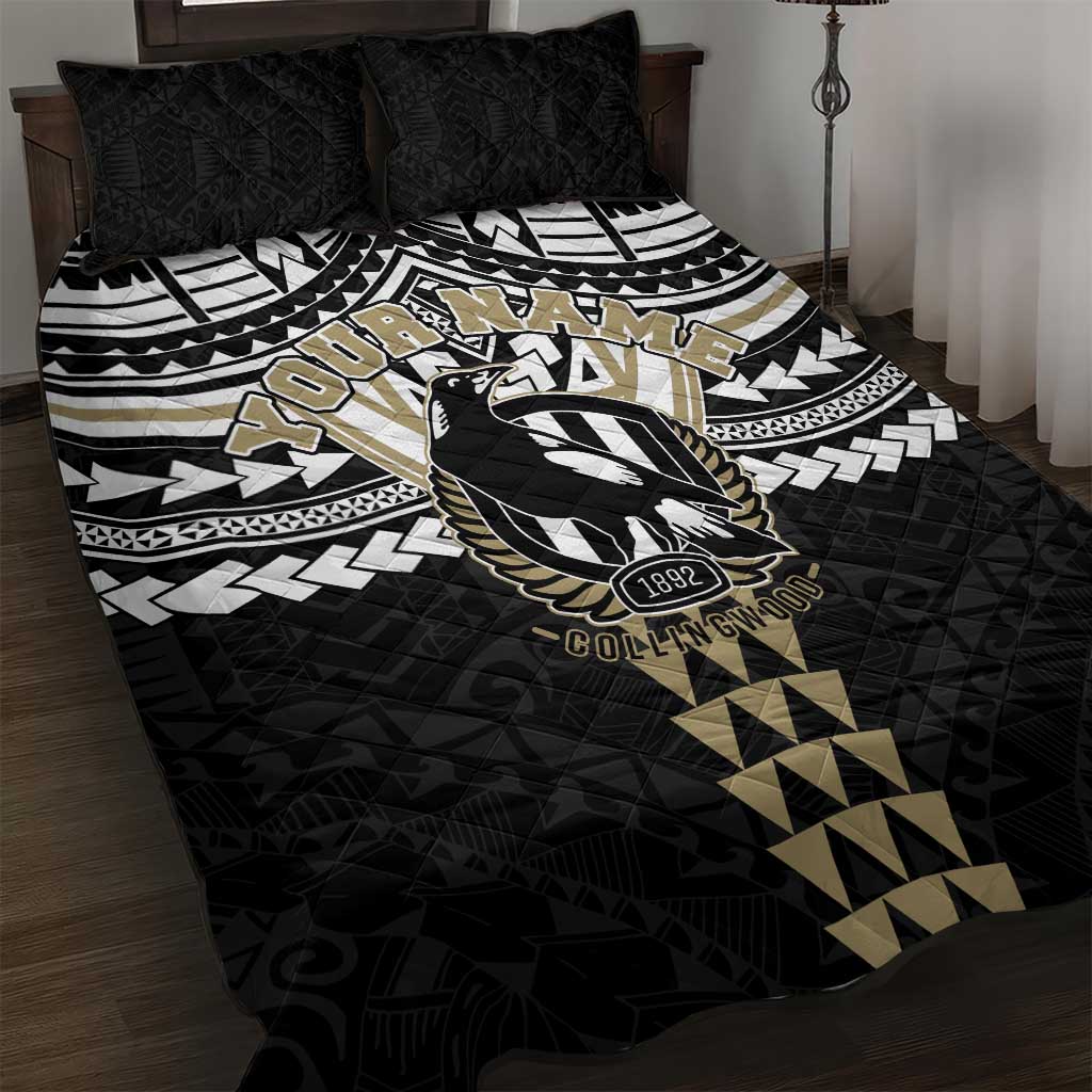 Personalized Collingwood Magpies Quilt Bed Set Polynesian Tribal Pattern Heritage Football