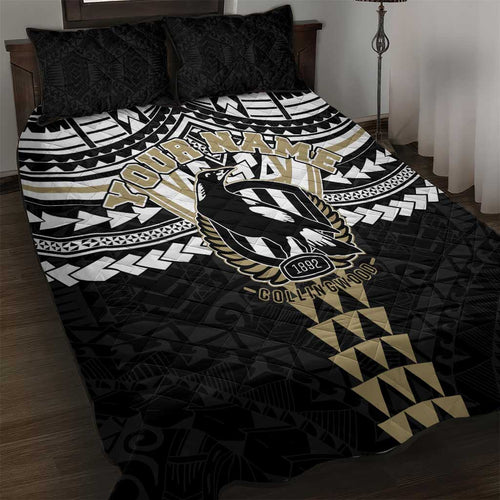 Personalized Collingwood Magpies Quilt Bed Set Polynesian Tribal Pattern Heritage Football