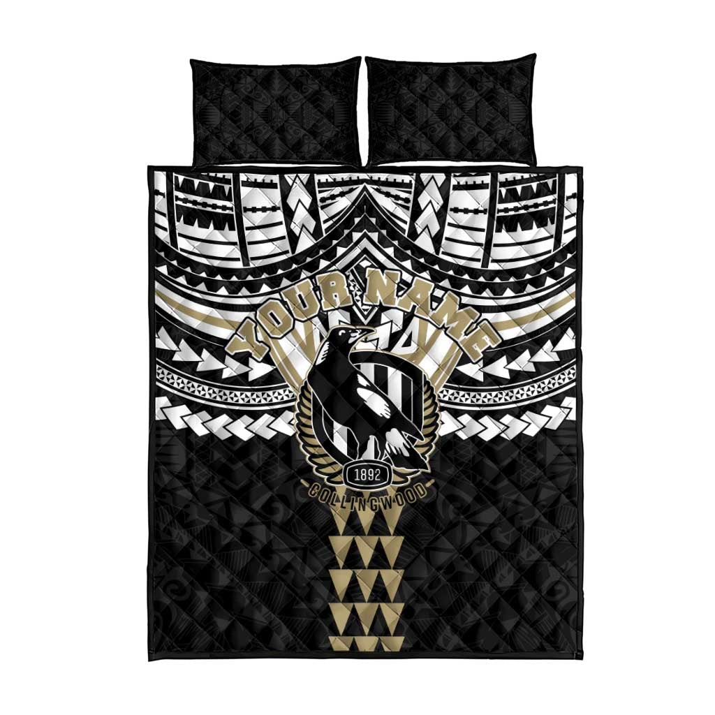 Personalized Collingwood Magpies Quilt Bed Set Polynesian Tribal Pattern Heritage Football