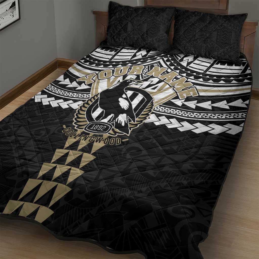 Personalized Collingwood Magpies Quilt Bed Set Polynesian Tribal Pattern Heritage Football