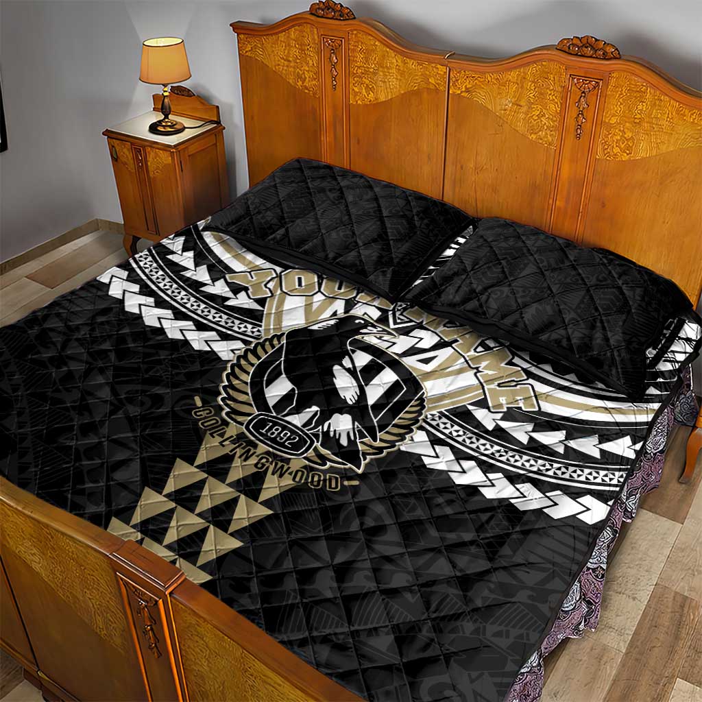 Personalized Collingwood Magpies Quilt Bed Set Polynesian Tribal Pattern Heritage Football