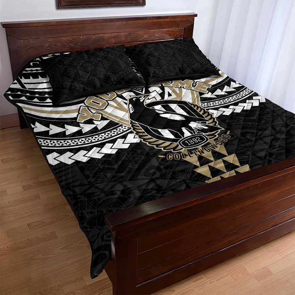 Personalized Collingwood Magpies Quilt Bed Set Polynesian Tribal Pattern Heritage Football